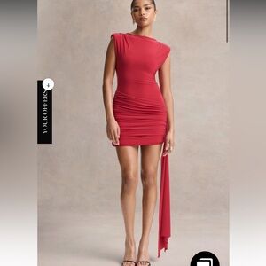 Club L London Red Ruched One-Shoulder Mini Dress